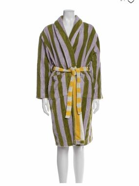Dusen Dusen Striped Plush Robe in Olive Green, Lavender & Yellow